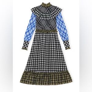 Ganni Ruffled checked cotton-blend seersucker midi dress